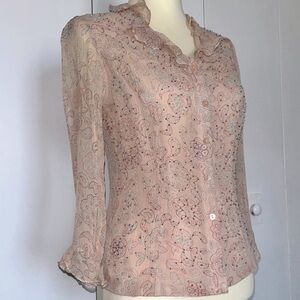 ECI Silk & Beaded Blouse with Embroidered Details